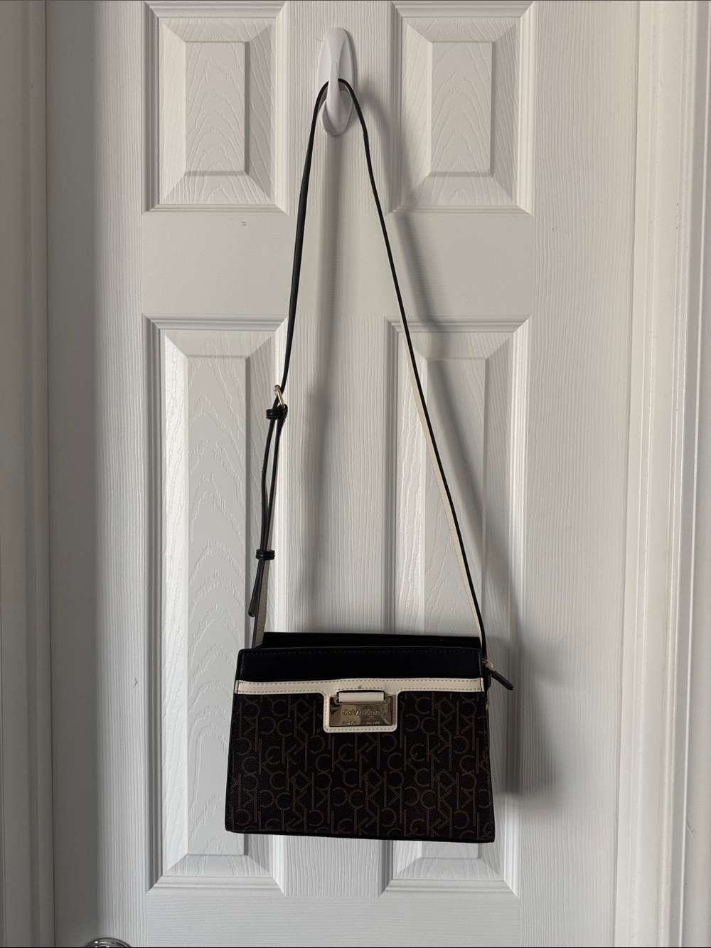 Calvin Klein Brown Monogram Crossbody with Cream Accent